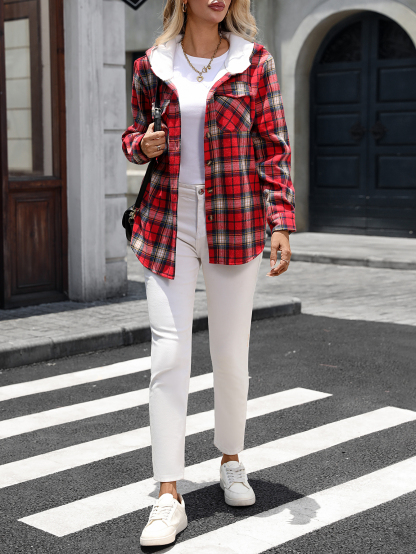 YJ087 Women's checkered hooded coat, versatile for autumn and winter