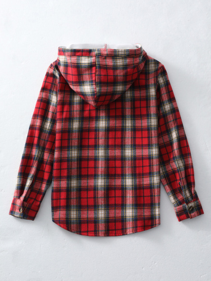 YJ087 Women's checkered hooded coat, versatile for autumn and winter