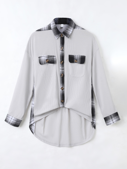 Women's plaid patchwork casual jacket, versatile and fashionable.