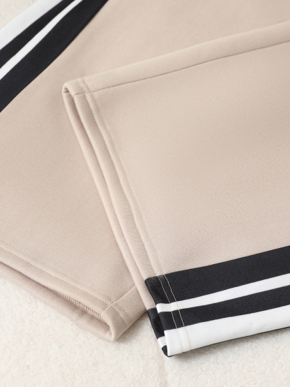 YJ085 Women's Striped V-Neck Leisure Sweatshirt Set