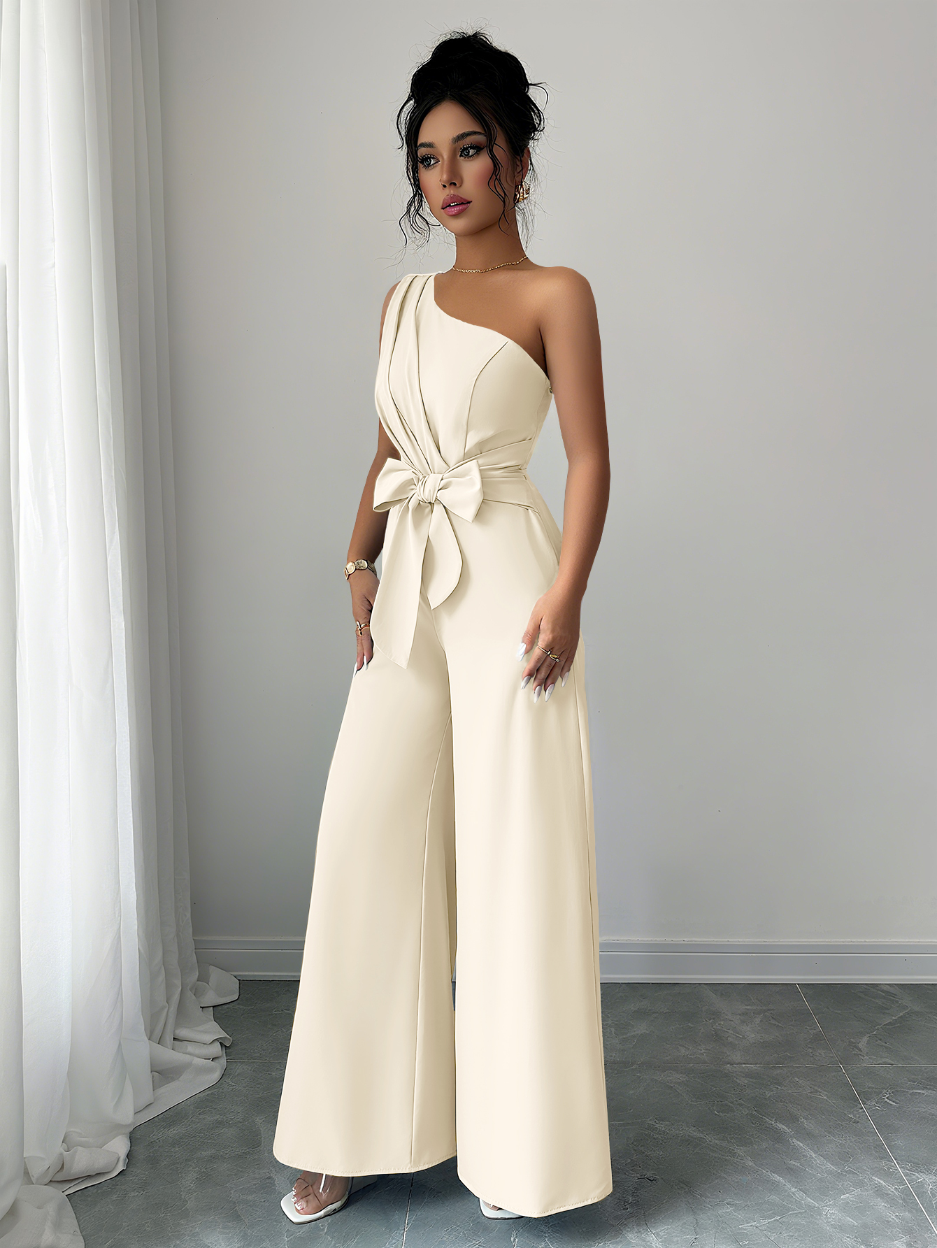 XD705 Women's Summer Elegant Solid Color Tie-Waist Romper