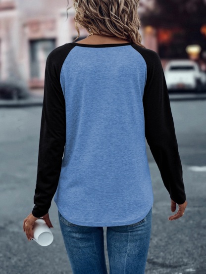XH315 Colorblock Raglan Sleeve Tee Graphic Tees Women Tops(Can be customized printing)