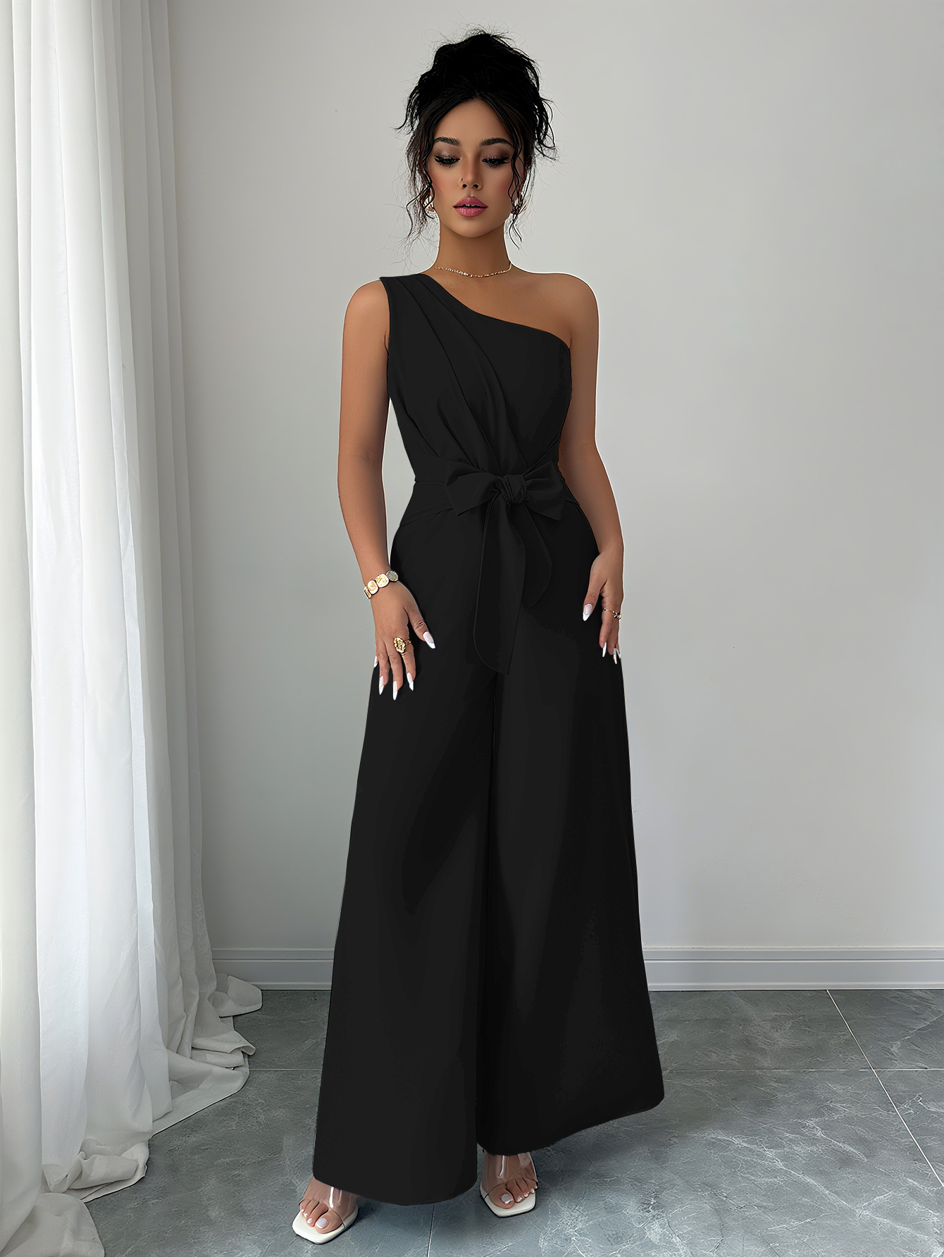 Women's Summer Elegant Solid Color Tie-Waist Romper