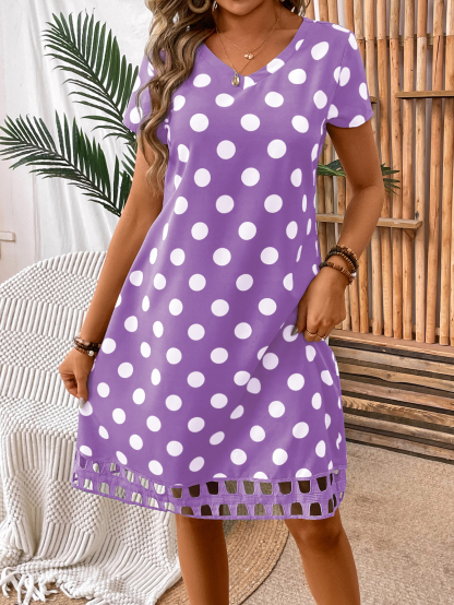 Women's Polka Dot Printed V-Neck Short Sleeve Dress