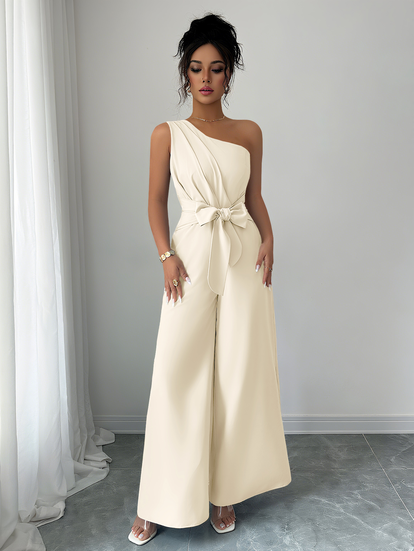 XD705 Women's Summer Elegant Solid Color Tie-Waist Romper