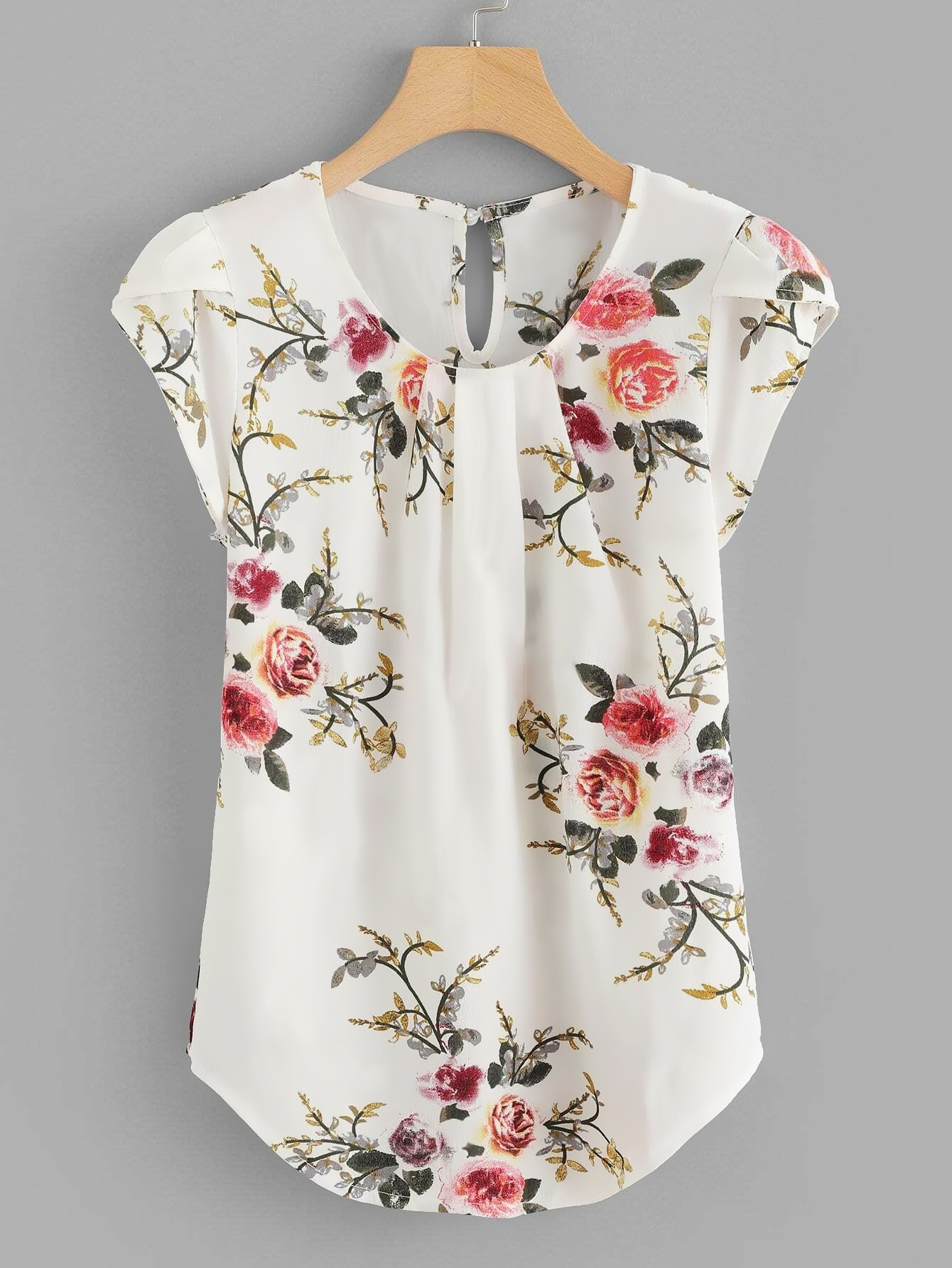 Holidaya Floral Print Pleated Cap Sleeve Top