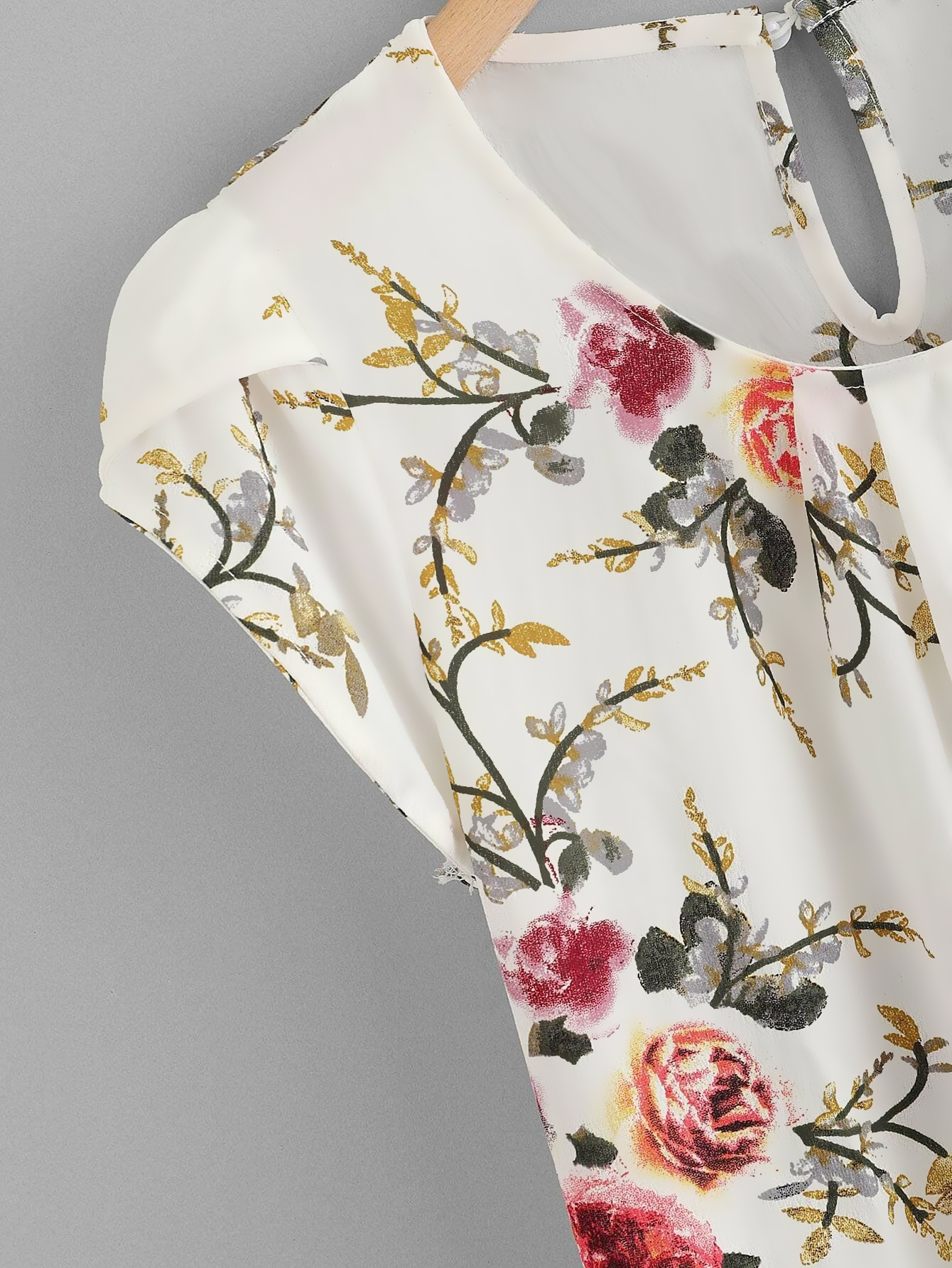 Holidaya Floral Print Pleated Cap Sleeve Top