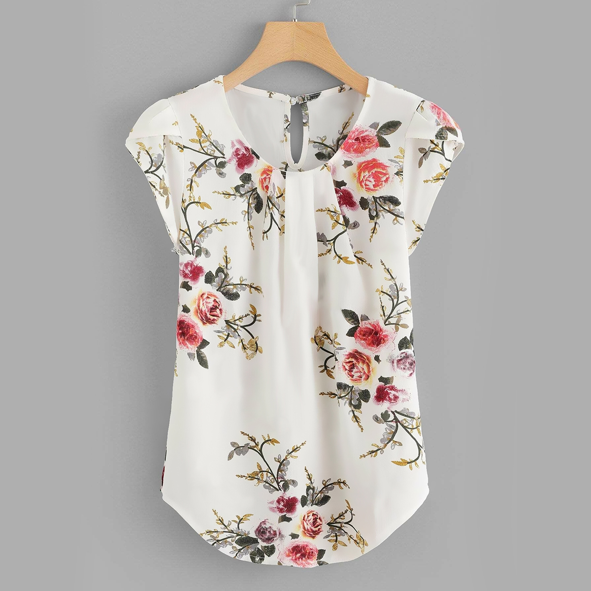 Holidaya Floral Print Pleated Cap Sleeve Top