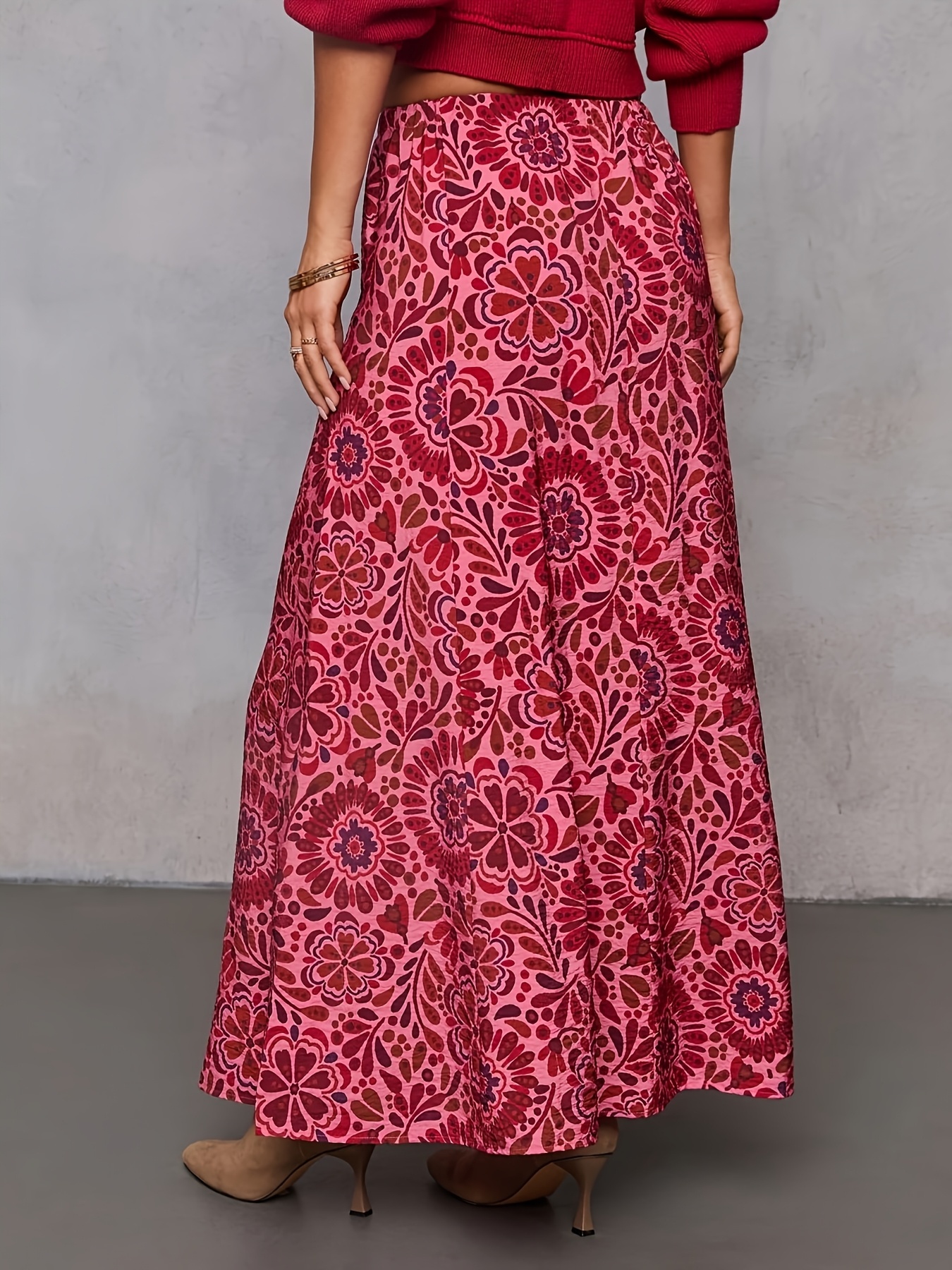 YJ140 Women's knee-length skirt, Bohemian vacation, long dress Ladies' Geometric Pattern Print Skirt 