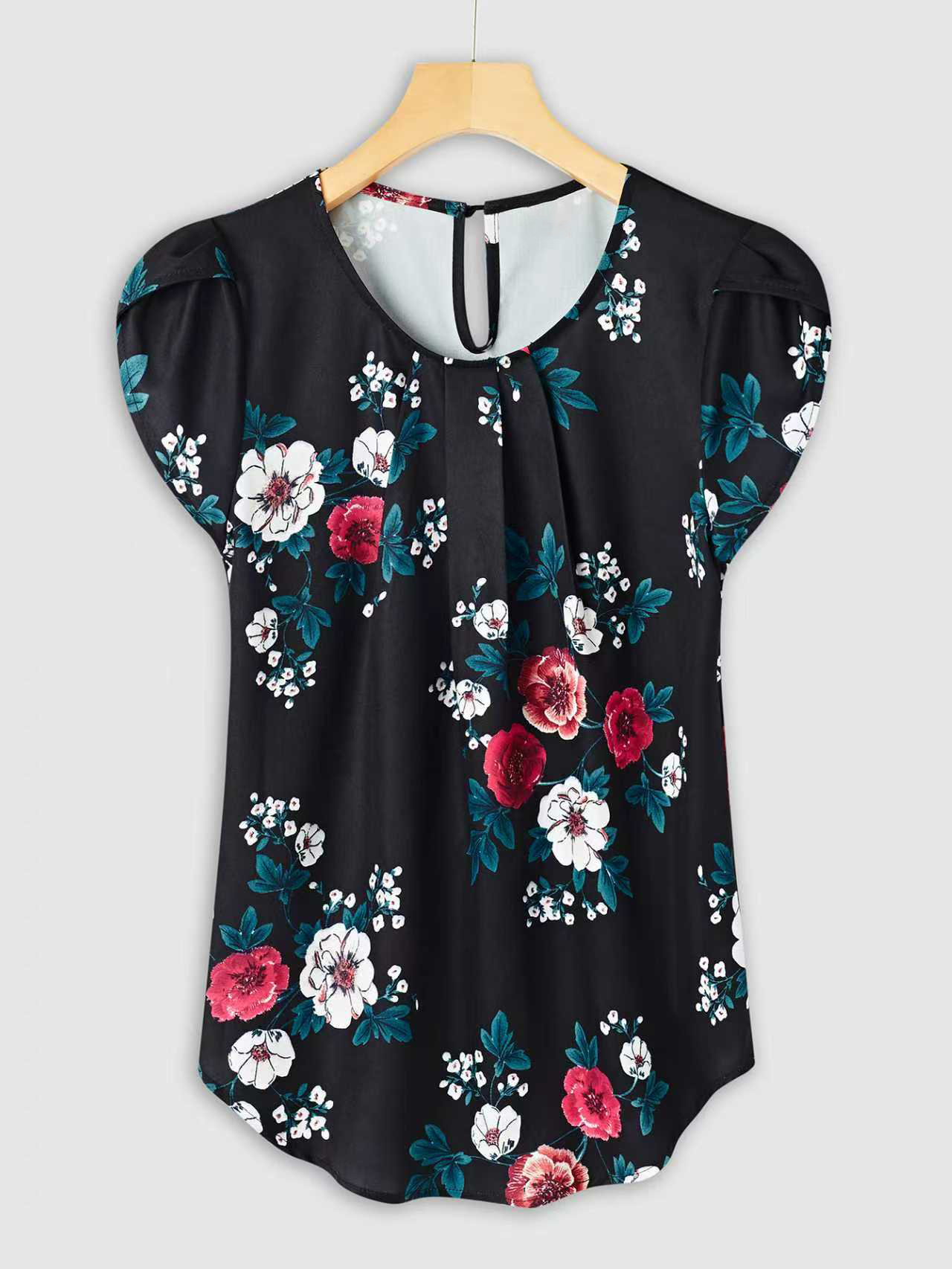 Holidaya Floral Print Pleated Cap Sleeve Top