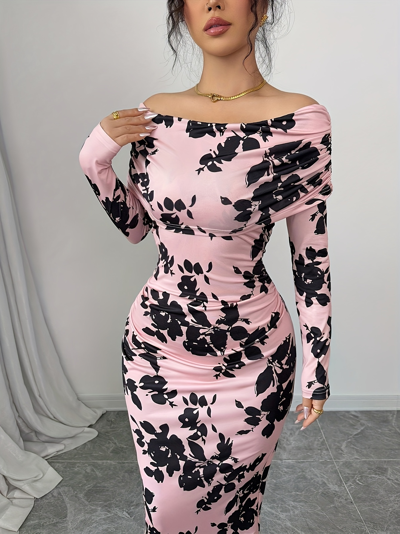 lgy173 Women's Sexy Leisure High-Waisted Mini Skirt Dress with Floral Print