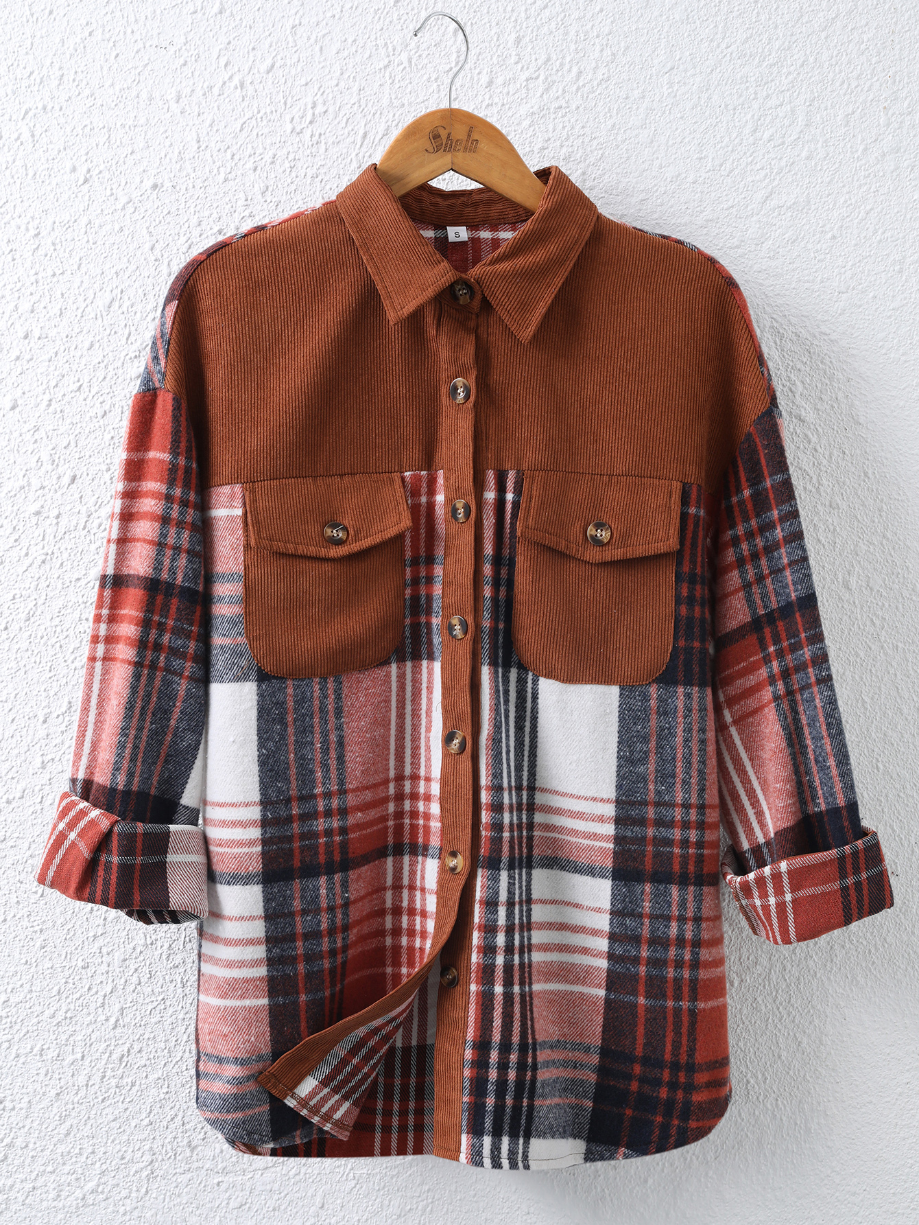 YJ090 Women's patchwork checkered collar shirt fashionable casual and versatile