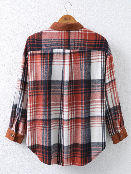 YJ090 Women's patchwork checkered collar shirt fashionable casual and versatile