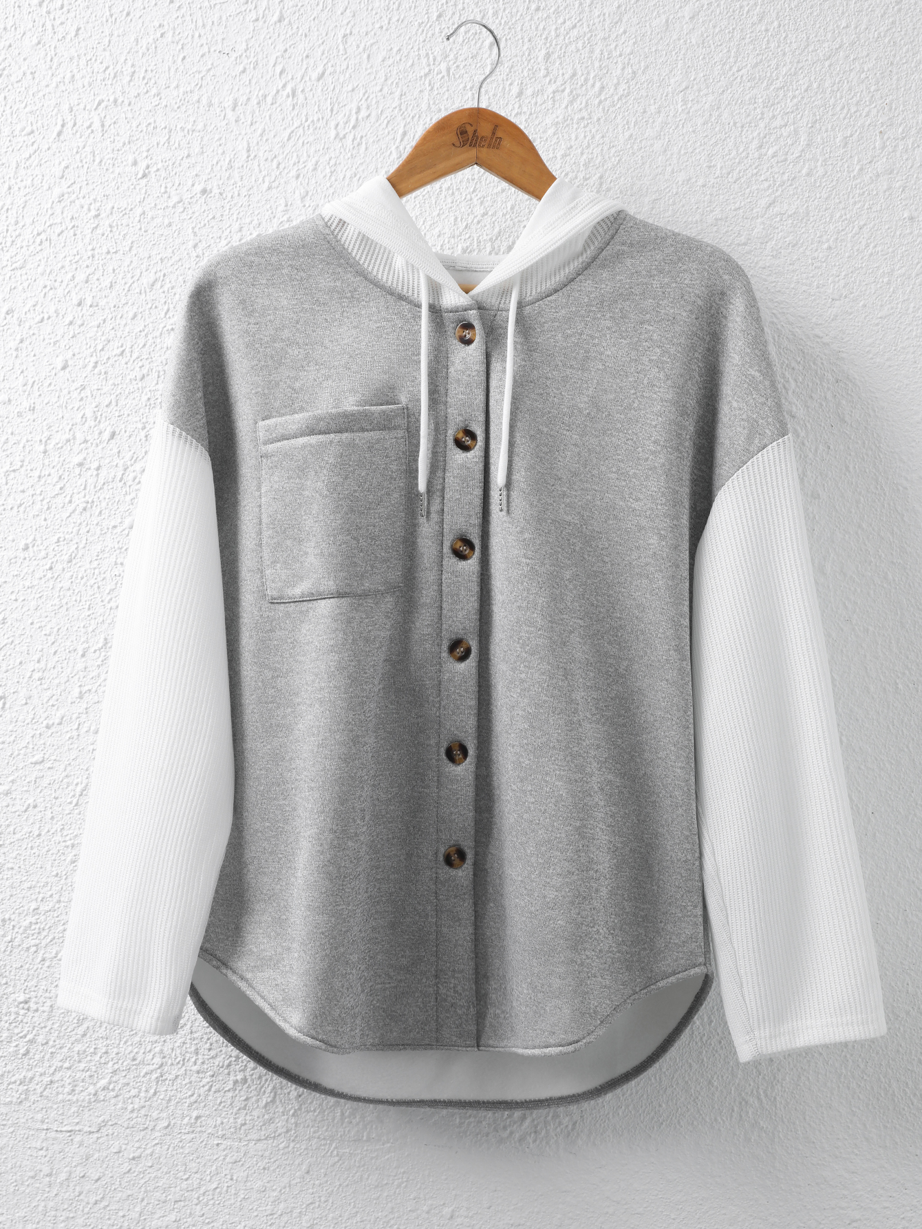 Chaqueta de otoño para mujer, casual, con capucha, holgada, de manga larga, con botones