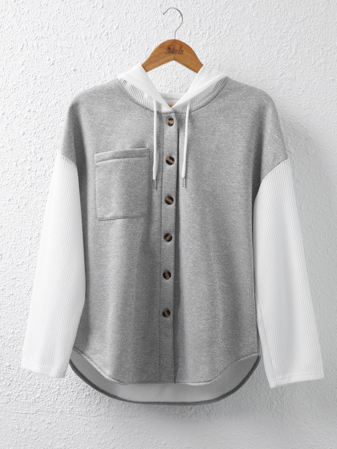 Chaqueta de otoño para mujer, casual, con capucha, holgada, de manga larga, con botones