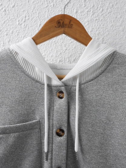 Chaqueta de otoño para mujer, casual, con capucha, holgada, de manga larga, con botones