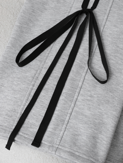 lgy45 Women's round neck sweatshirt casual sports pants ribbon decoration set