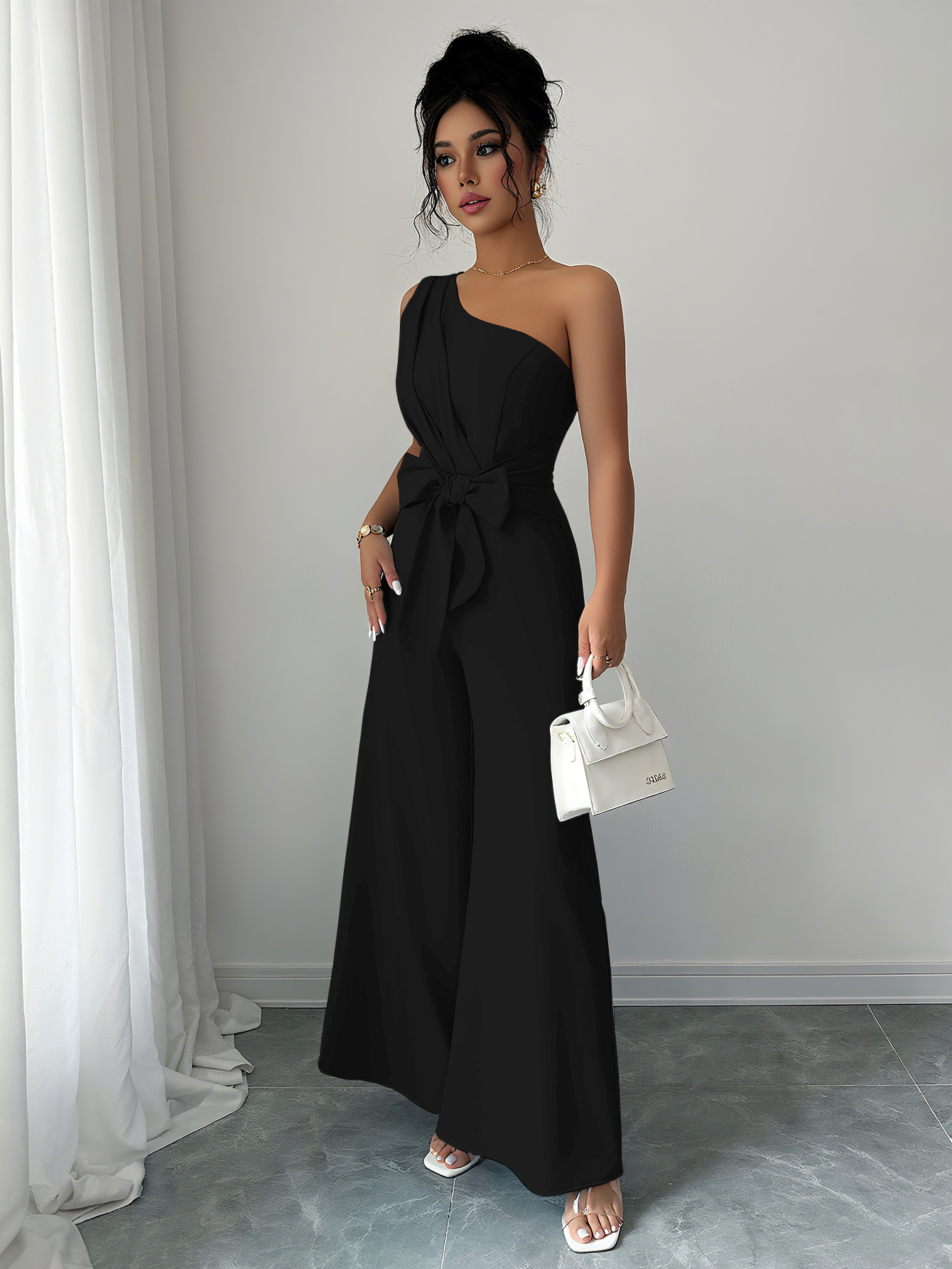 Women's Summer Elegant Solid Color Tie-Waist Romper