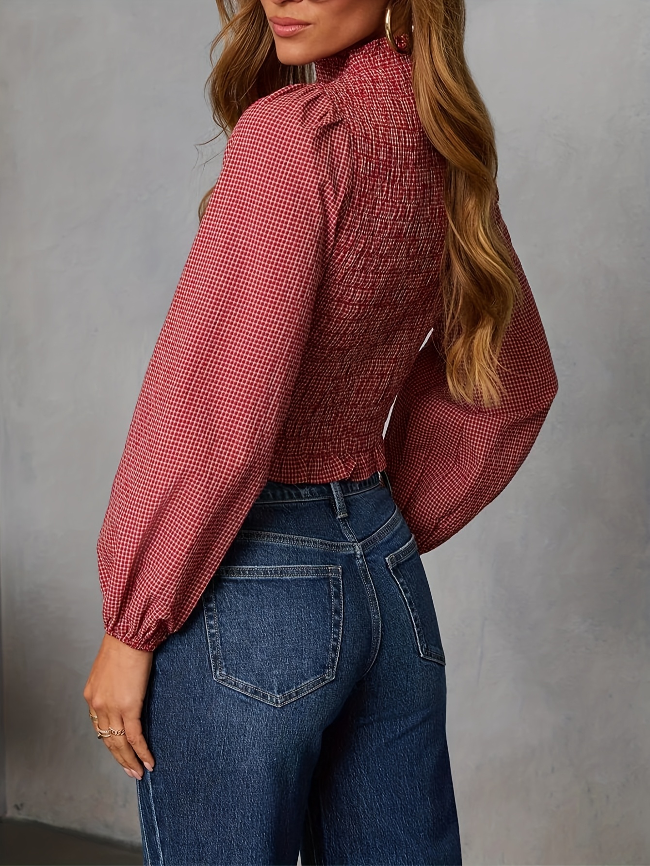 YJ143 Lady Checkered Slim Fit Long Sleeve Shirt