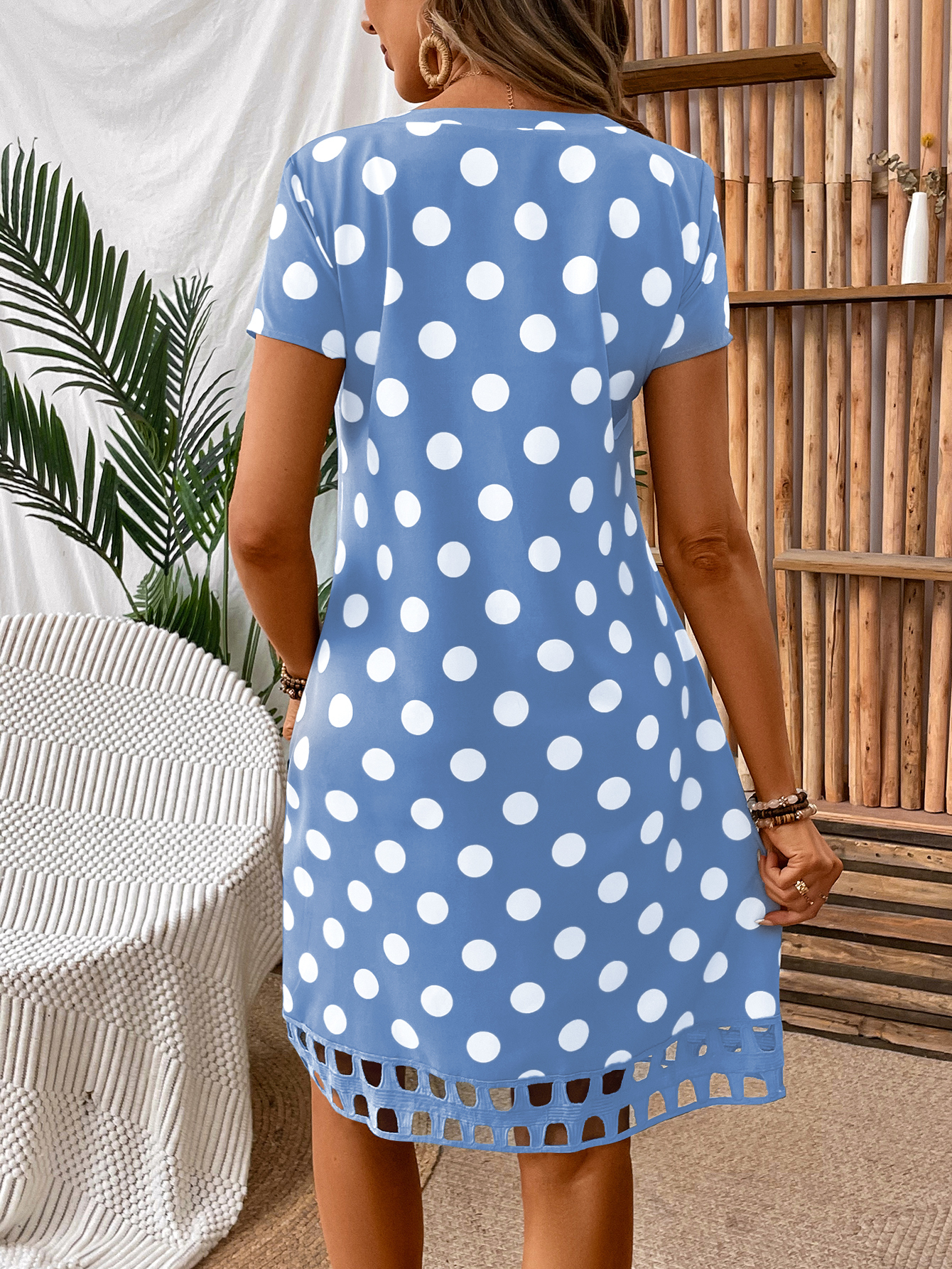 Women's Polka Dot Printed V-Neck Short Sleeve Dress
