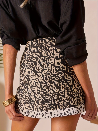 XD760 Women's Color-Block Paneled Wrap Bodycon Midi Skirt