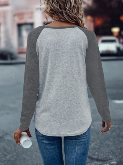 XH315 Colorblock Raglan Sleeve Tee Graphic Tees Women Tops(Can be customized printing)