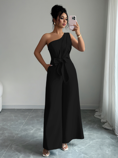 Women's Summer Elegant Solid Color Tie-Waist Romper