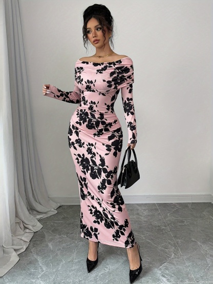 lgy173 Women's Sexy Leisure High-Waisted Mini Skirt Dress with Floral Print