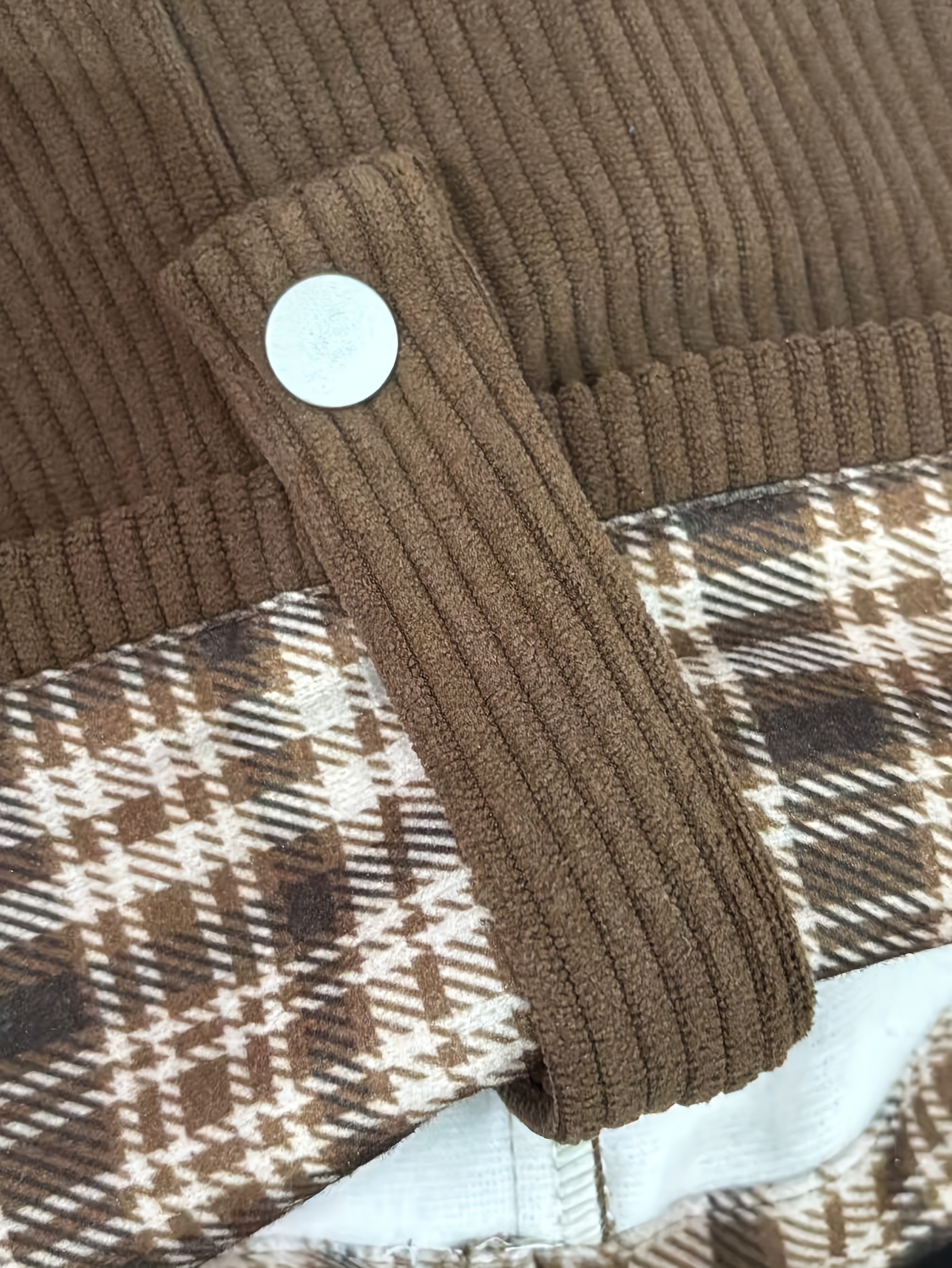 YJ137 Womens's Maillard Color Block Plaid Fleece-Lined Long Pant