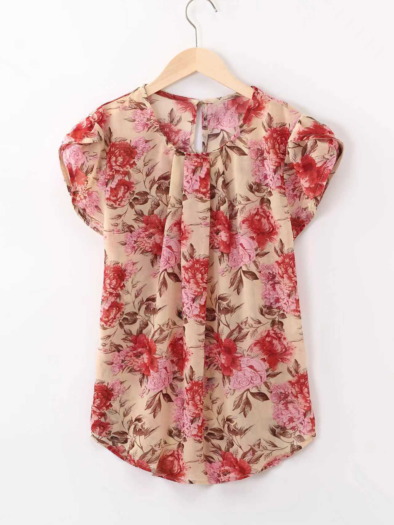 Holidaya Floral Print Pleated Cap Sleeve Top