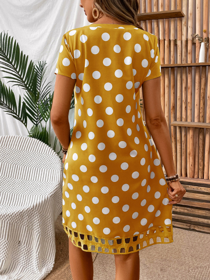 Women's Polka Dot Printed V-Neck Short Sleeve Dress