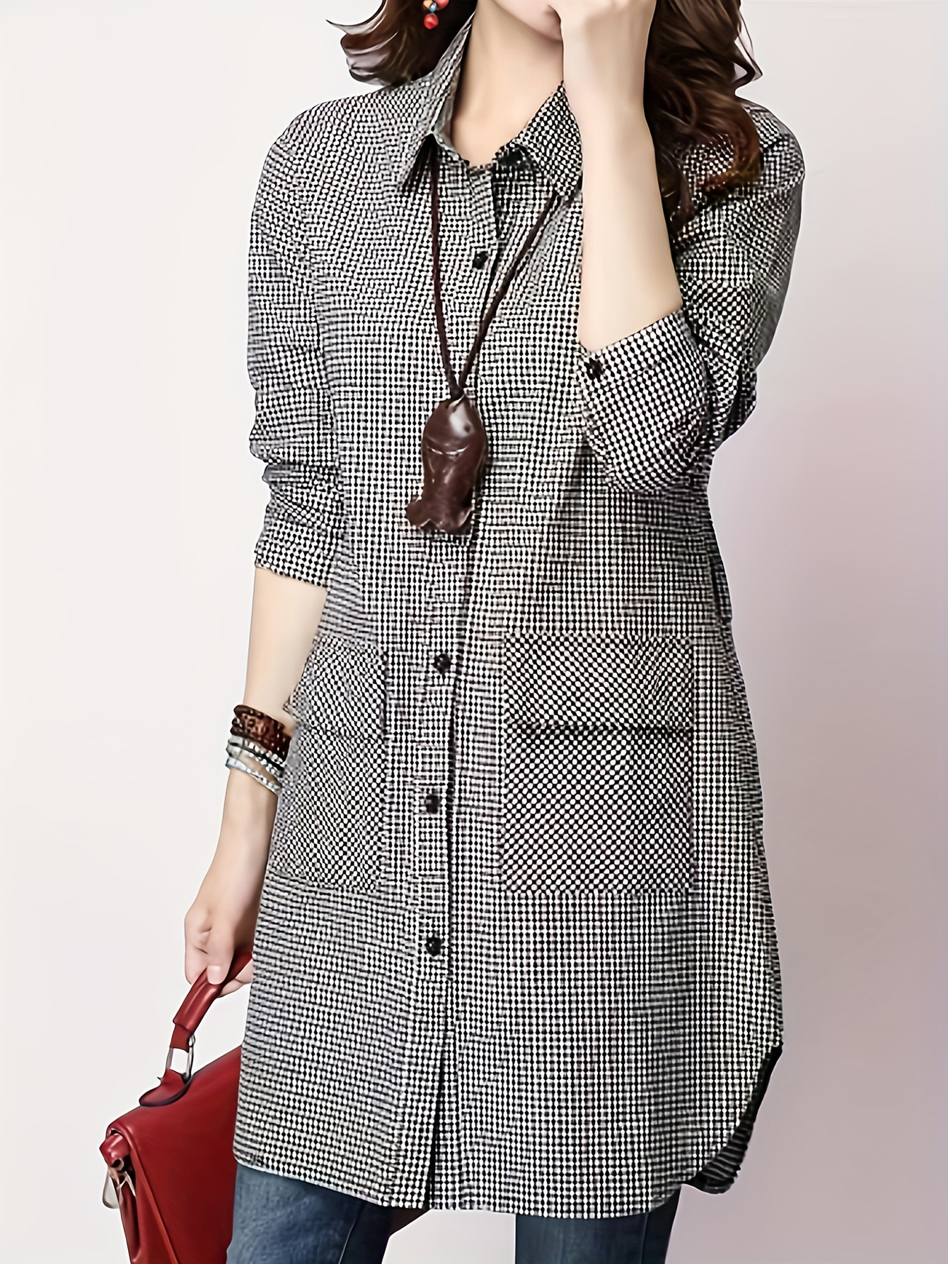  XH498 Women's Plaid Shirt,Long Sleeve Tops Fall Cloth For Women