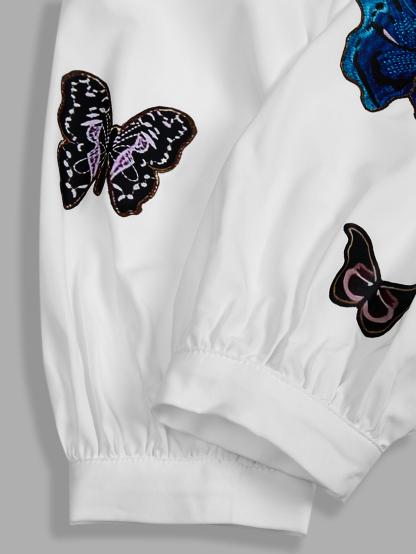 XD267 Women's Casual Butterfly Print Long Sleeve Blouse Women Shirt