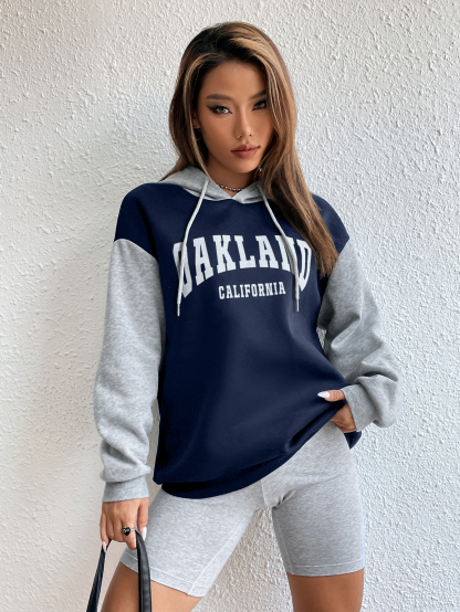 SPS001 Letter Graphic Colorblock Drop Shoulder Drawstring Thermal Hoodie,Long Sleeve Tops Graduation,Back To School Outfits,Graduation,Teacher Outfits For Women,Back To School Pullover Fall Outfit(Can be customized printing)