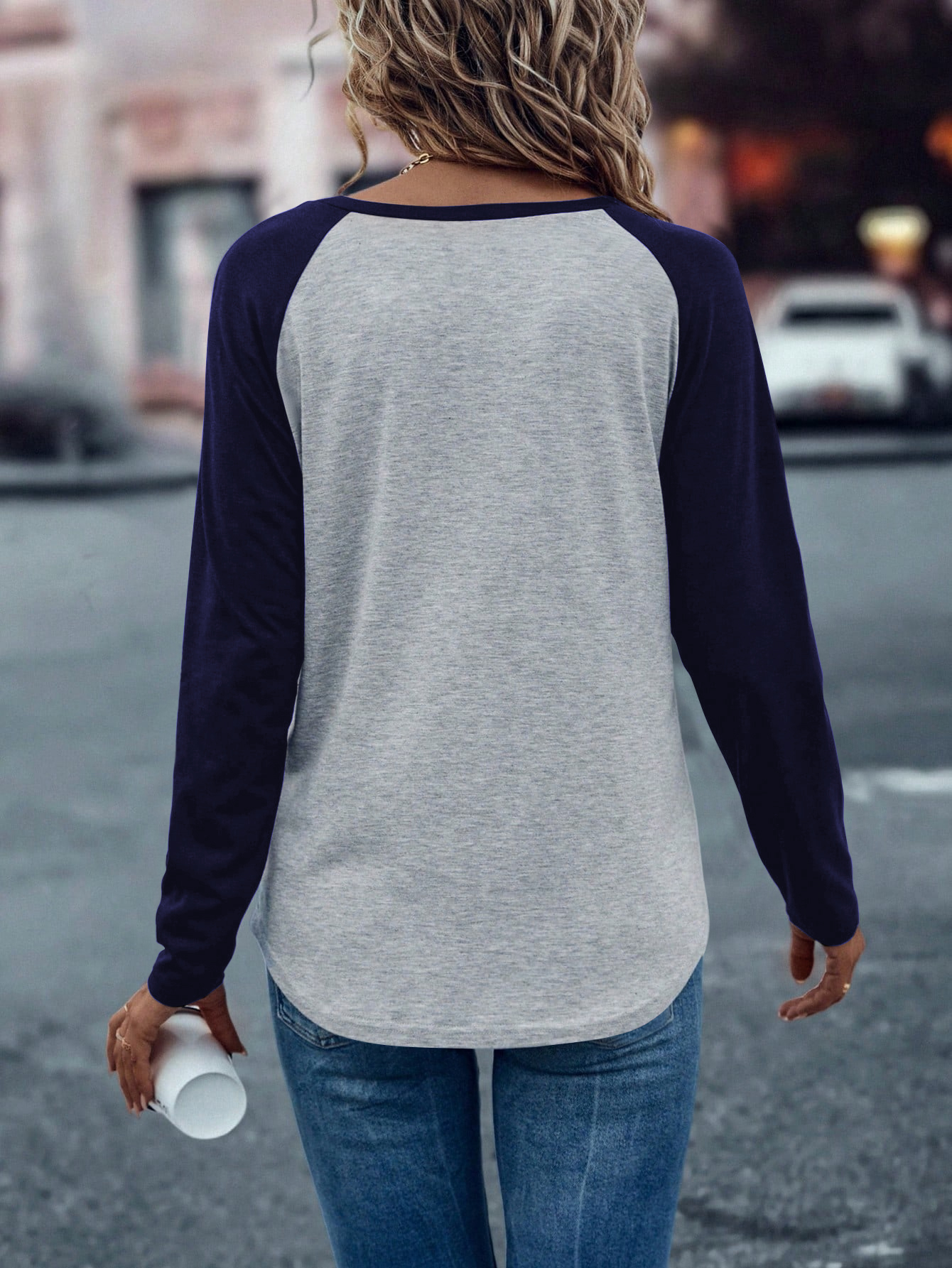 XH315 Colorblock Raglan Sleeve Tee Graphic Tees Women Tops(Can be customized printing)