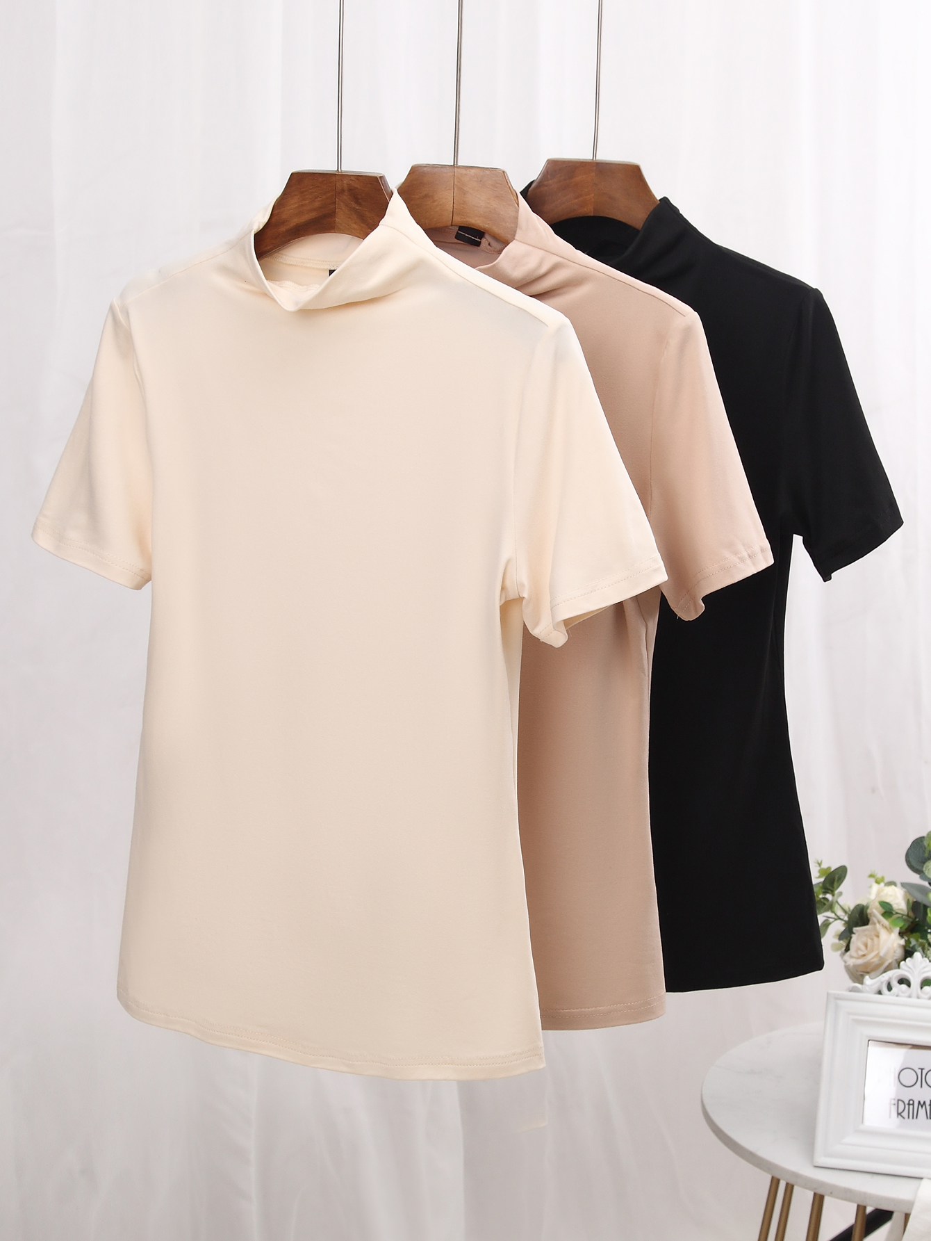 3pcs Mock Neck Tee(Can be customized printing)