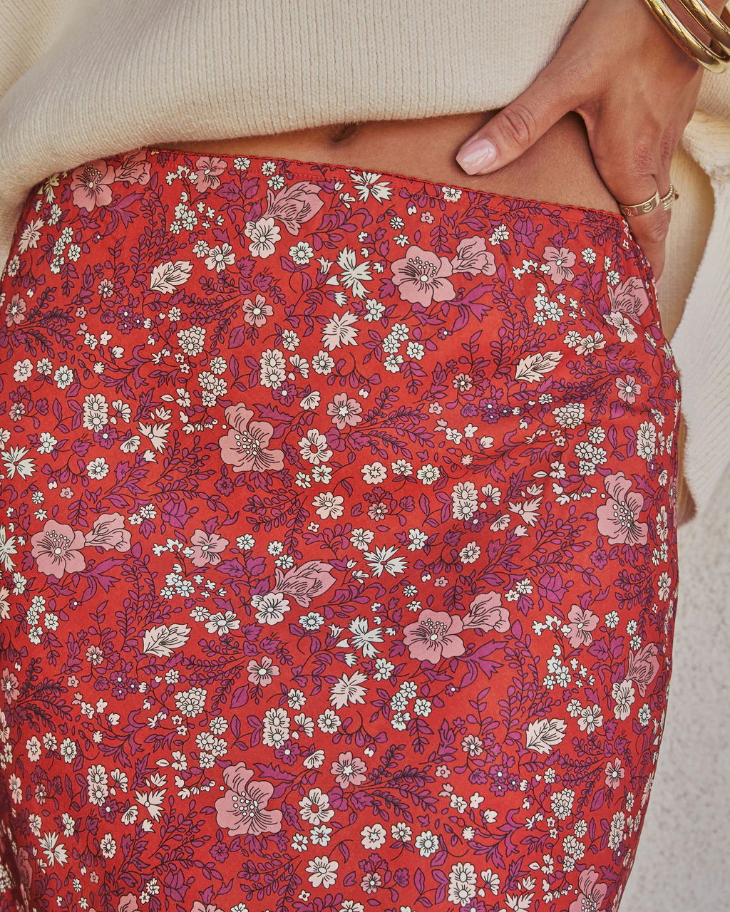 XD762 Floral Print Skirt, Warm Gradient Print Long Midi Skirt