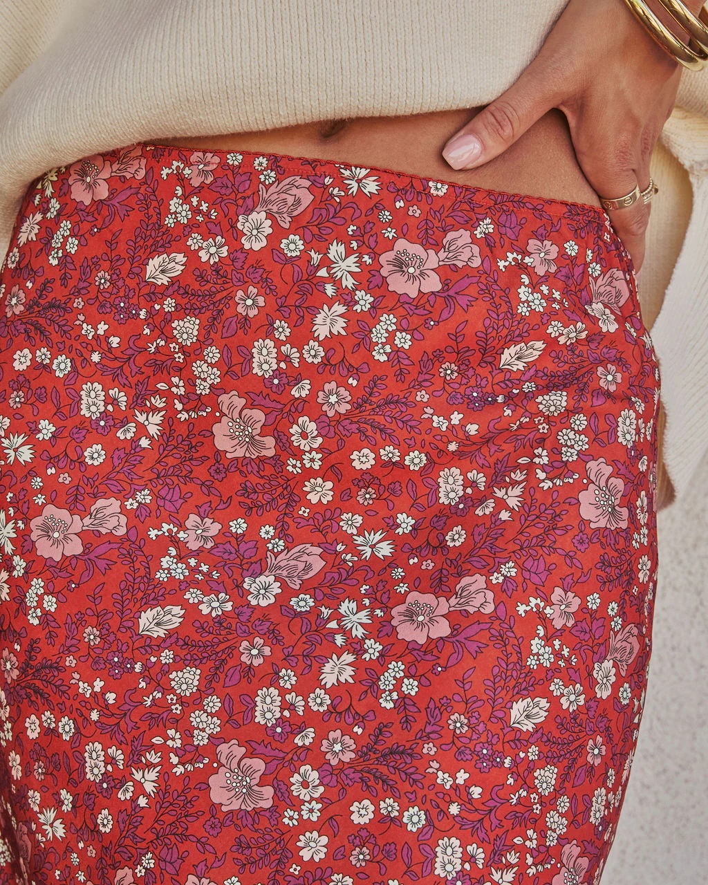 XD762 Floral Print Skirt, Warm Gradient Print Long Midi Skirt