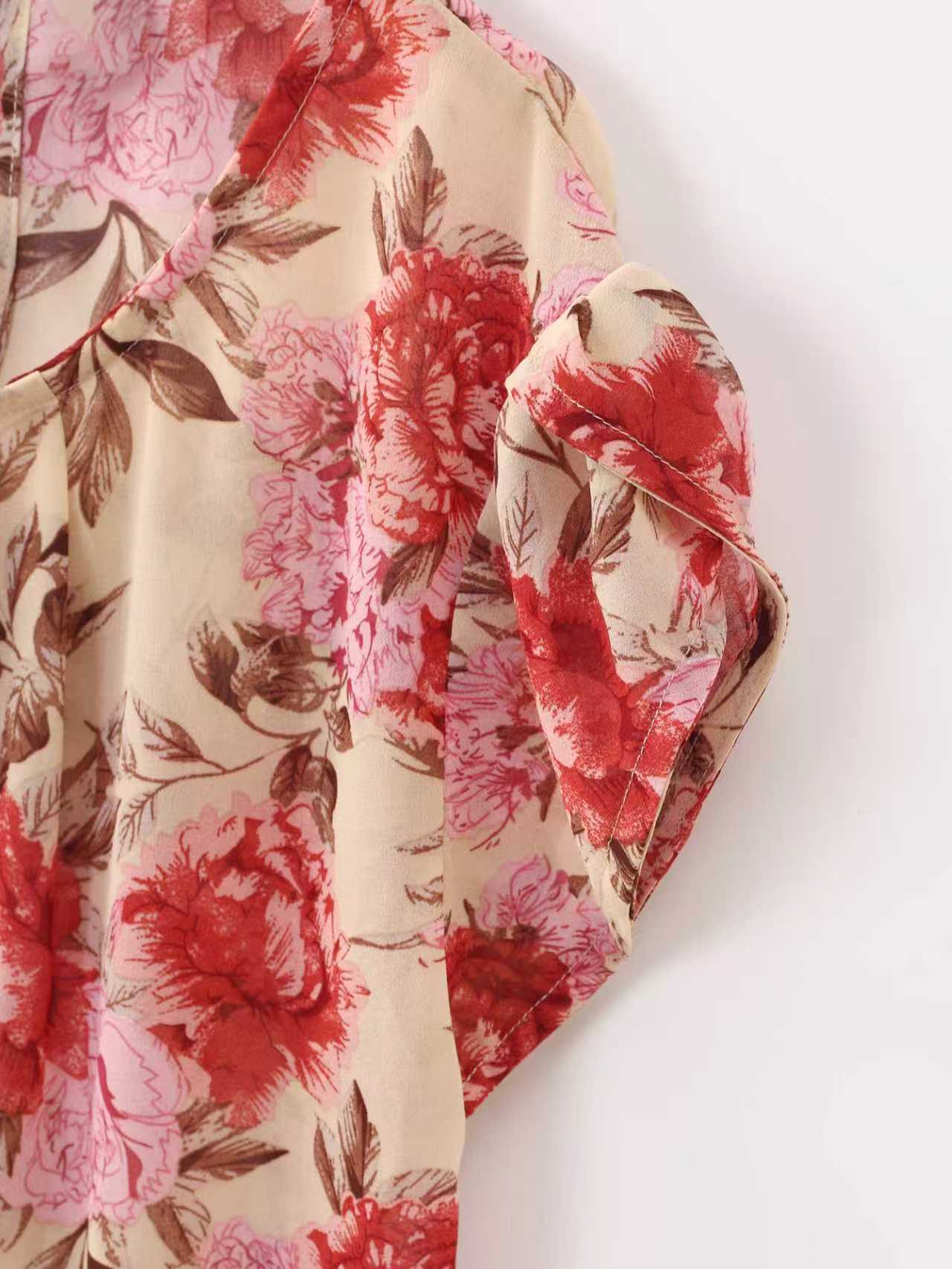 Holidaya Floral Print Pleated Cap Sleeve Top
