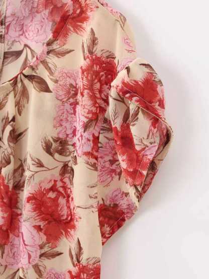 Holidaya Floral Print Pleated Cap Sleeve Top