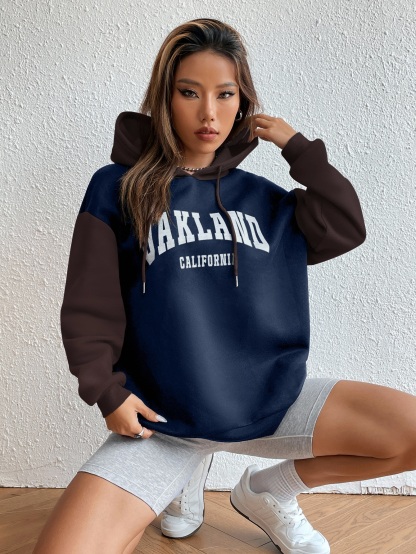 SPS001 Letter Graphic Colorblock Drop Shoulder Drawstring Thermal Hoodie,Long Sleeve Tops Graduation,Back To School Outfits,Graduation,Teacher Outfits For Women,Back To School Pullover Fall Outfit(Can be customized printing)