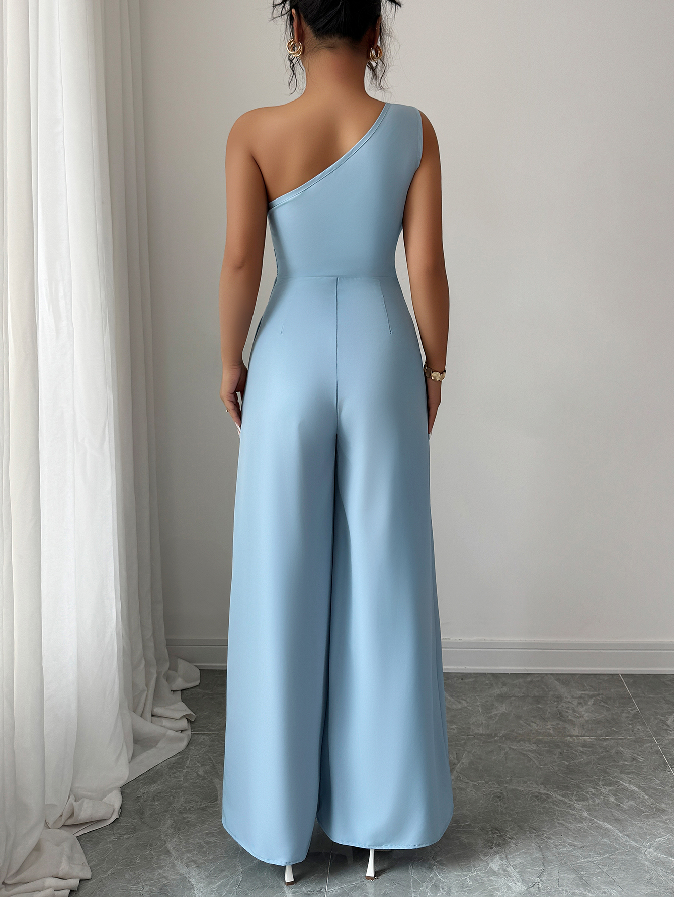 XD705 Women's Summer Elegant Solid Color Tie-Waist Romper