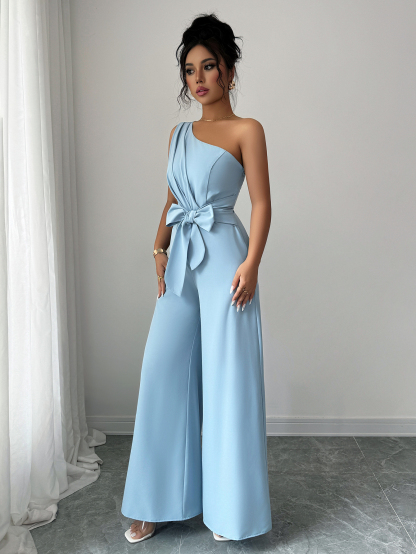 XD705 Women's Summer Elegant Solid Color Tie-Waist Romper