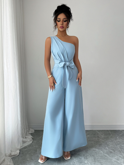 XD705 Women's Summer Elegant Solid Color Tie-Waist Romper