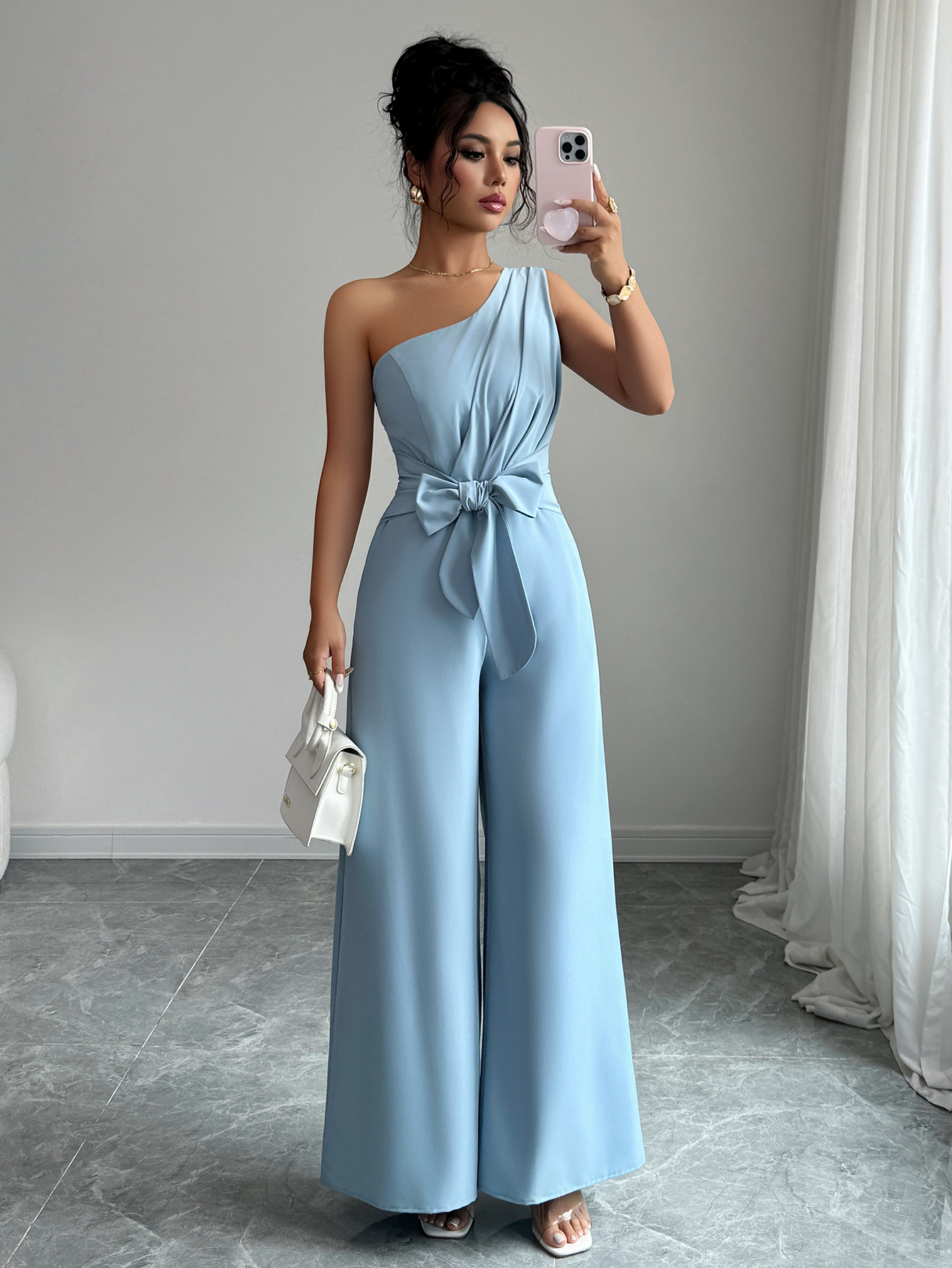 XD705 Women's Summer Elegant Solid Color Tie-Waist Romper