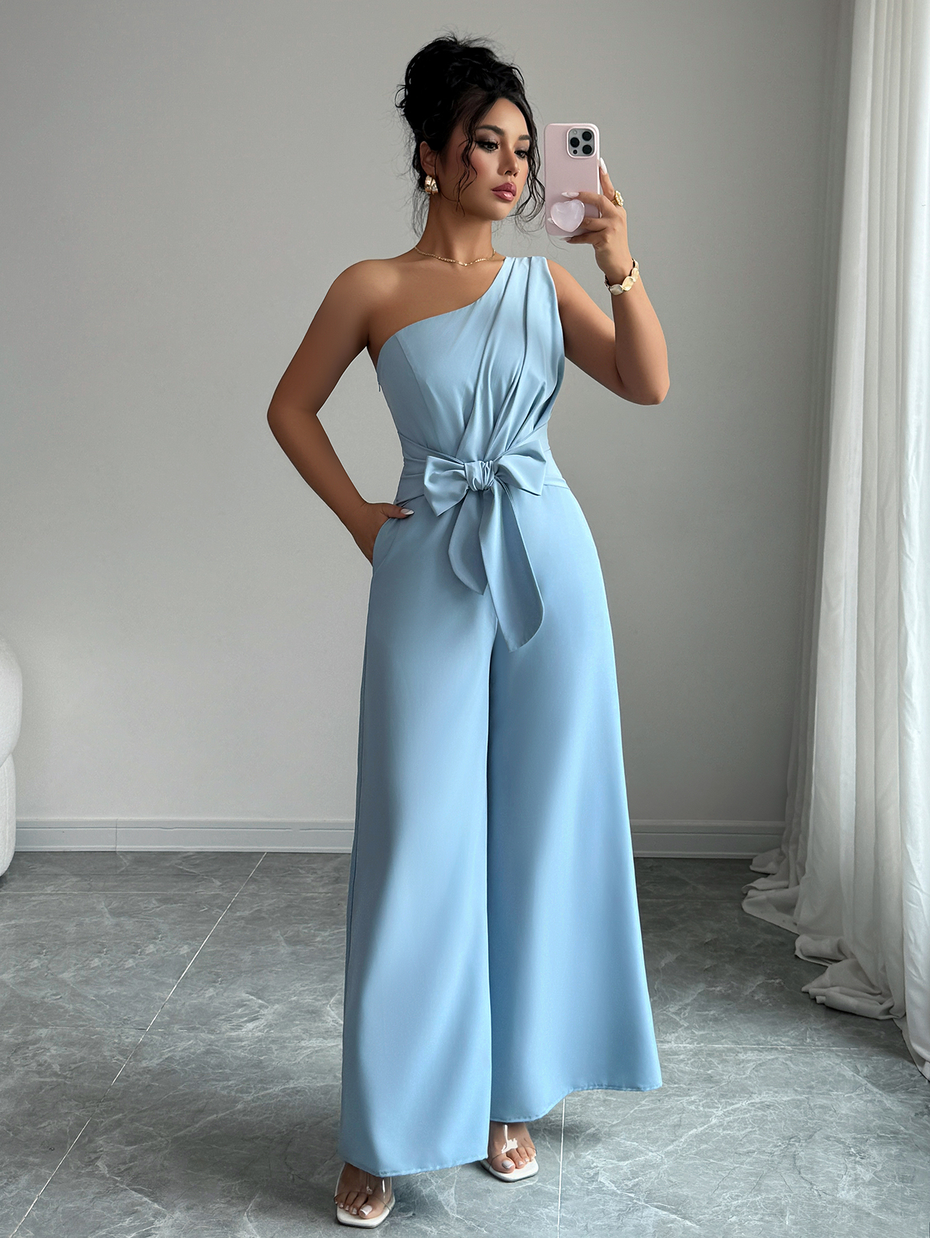 XD705 Women's Summer Elegant Solid Color Tie-Waist Romper