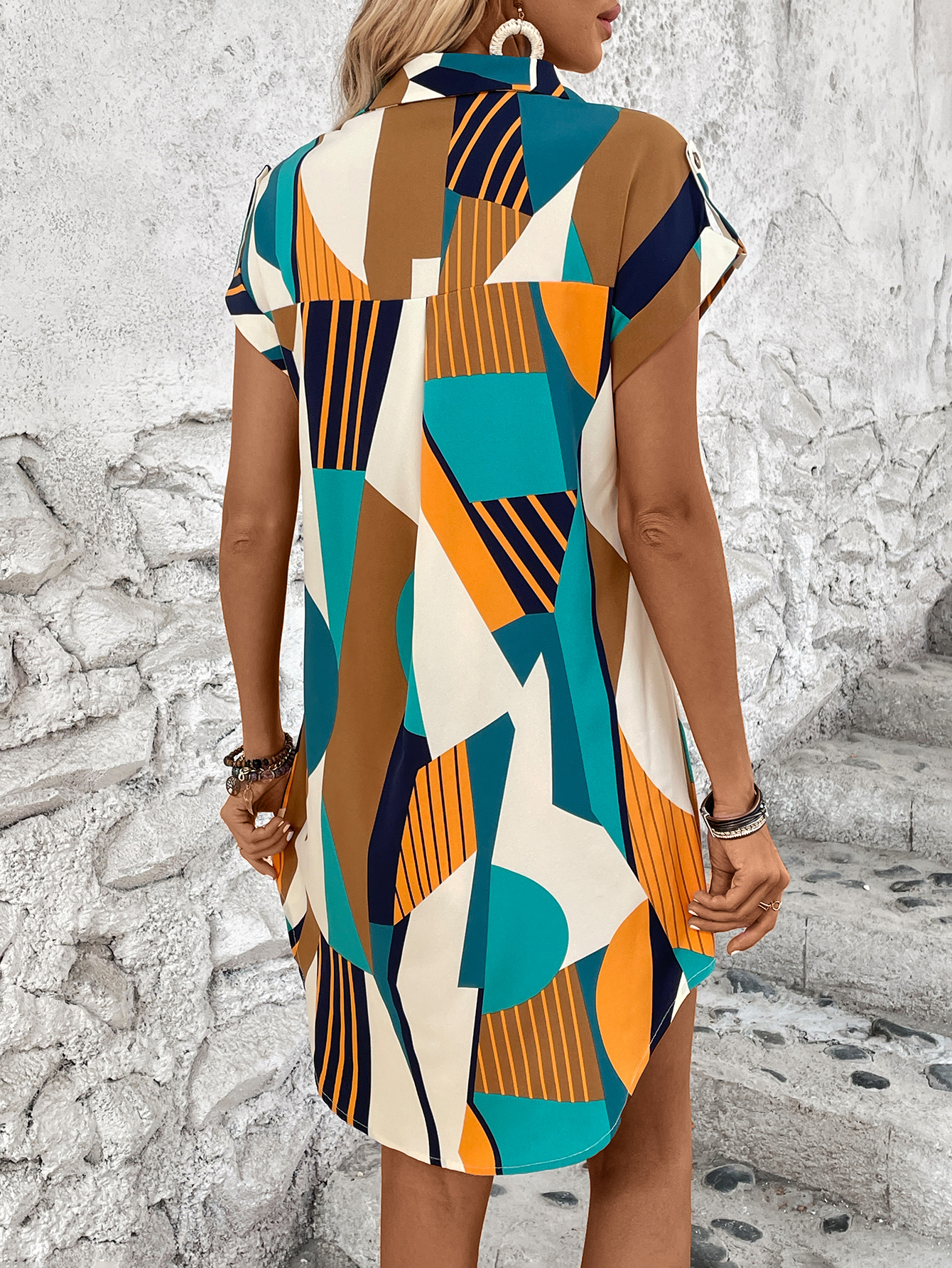 Women's Geometric Print Shirt Dress