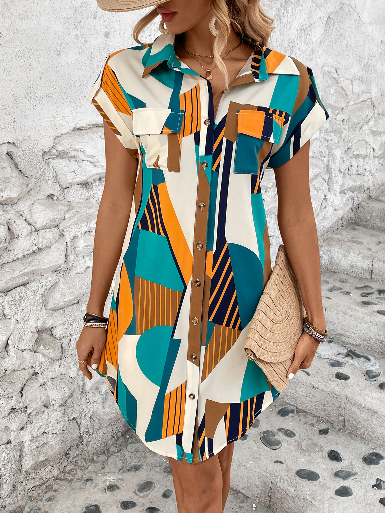 Women's Geometric Print Shirt Dress