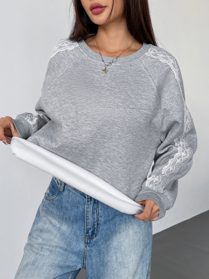 Women's Casual Lace Patchwork Sweatshirt, Autumn/Winter