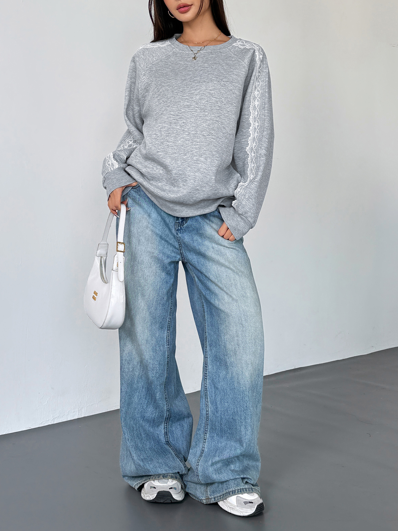 Women's Casual Lace Patchwork Sweatshirt, Autumn/Winter